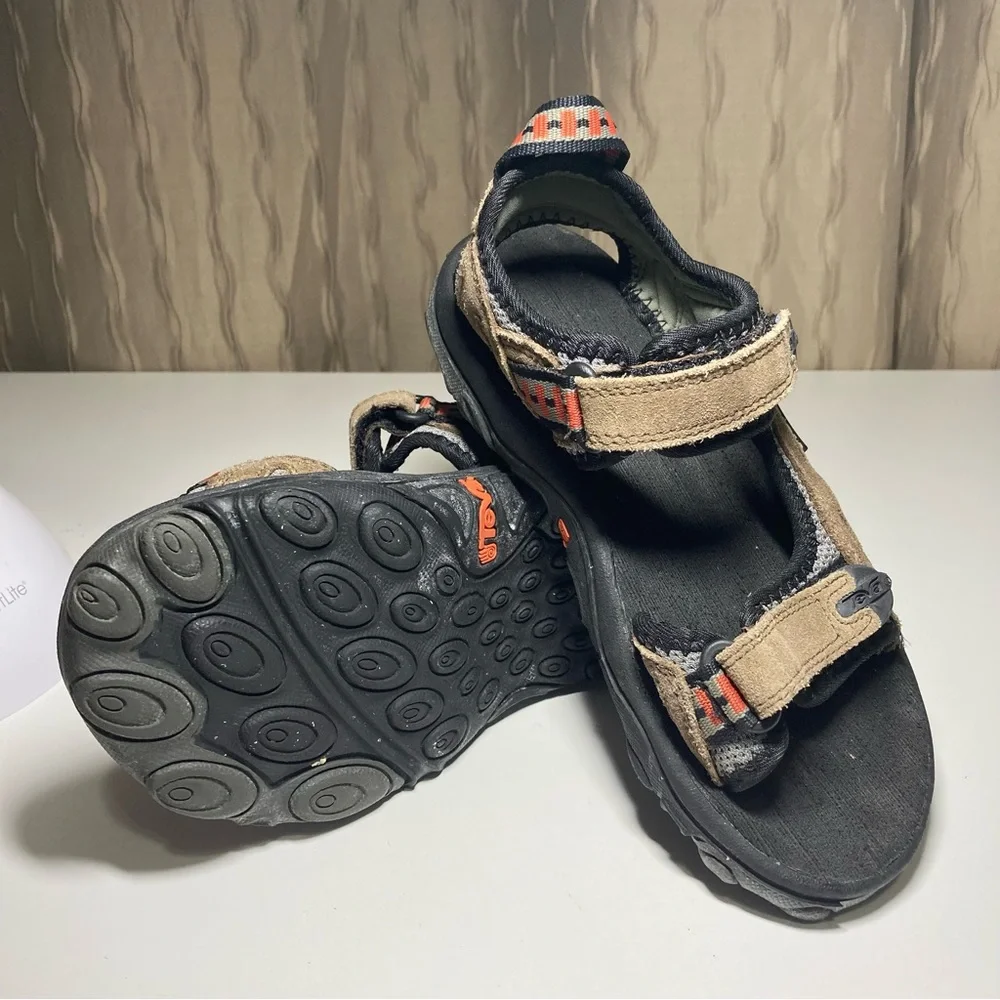 Teva Spoiler II Boy’s 3 Sport Sandals Trail Hiking Tan Black Adjustable Leather
